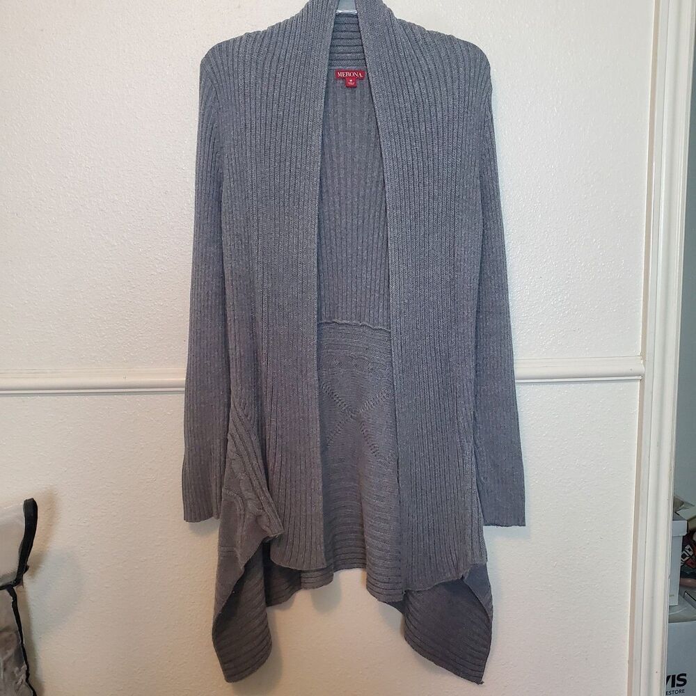 Merona Waterfall Cardigan Soft Comfort Knit Womens Size M Gray Open‎ Front
